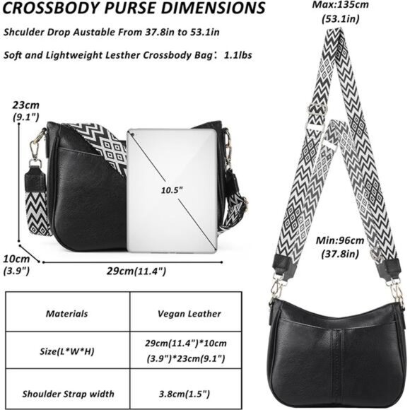 Vegan Leather Hobo Bag for Women Black - Picture 3 of 6